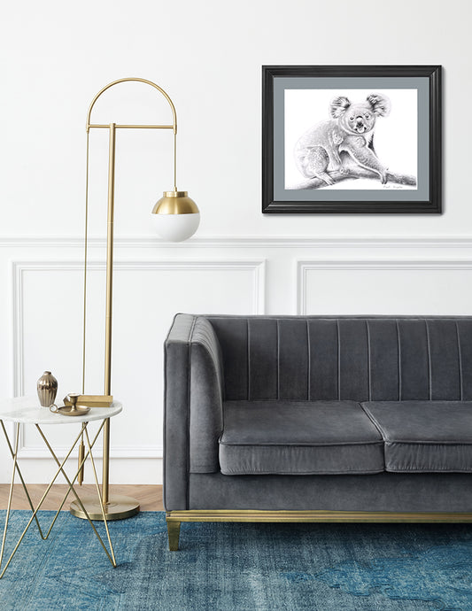 Framed Koala Bushfire Tribute: Original Pencil Drawing