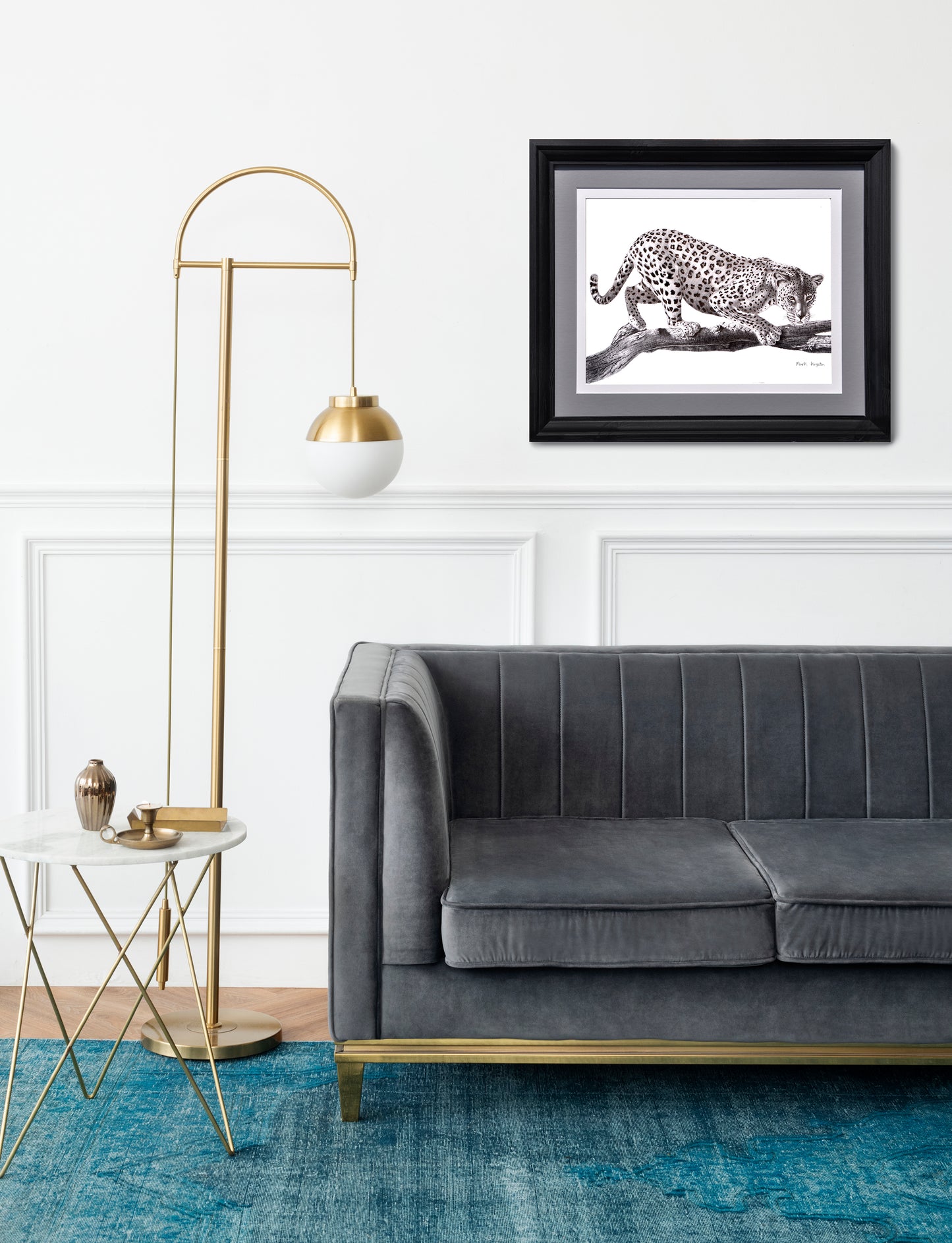 Framed Leopard: Original Pencil Drawing